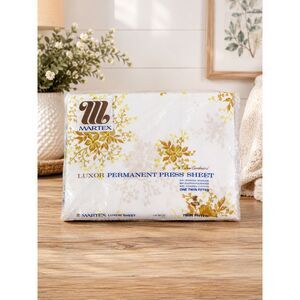 NOS Vintage Martex Luxor White Twin Fitted Sheet Floral Yellow NEW